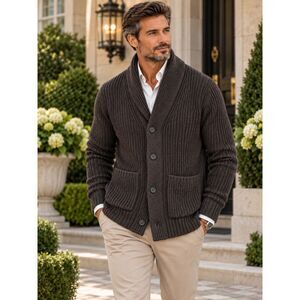 Buc Mason Herdsman Brown Chunky Knit Wool & Cashmere Cardigan Men's Size Medium